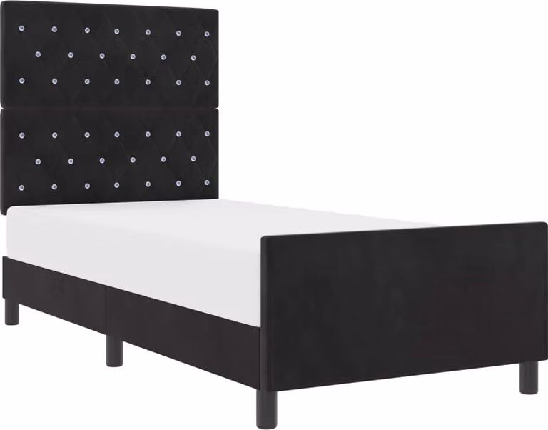 Letto a molle con testata nera 90 x 190 cm in velluto