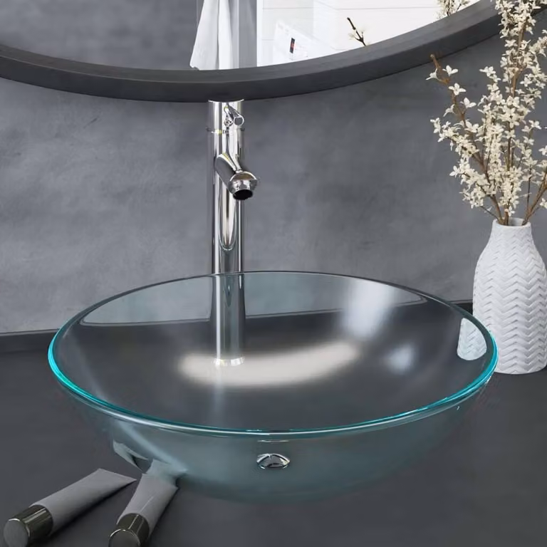 The Living Store Lavandino da bagno con rubinetto e piletta in vetro temperato smerigliato