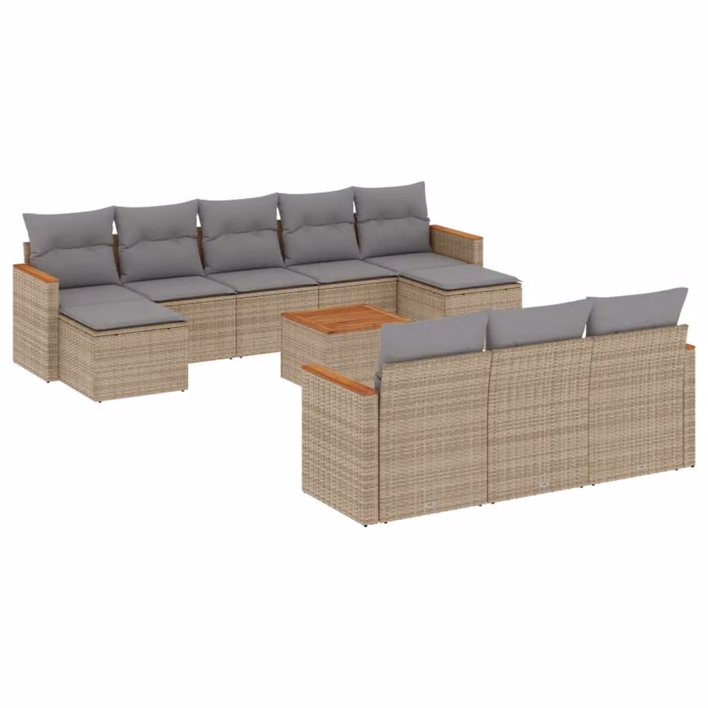 Set Divano da Giardino 11 pz con Cuscini Beige Misto Polyrattan