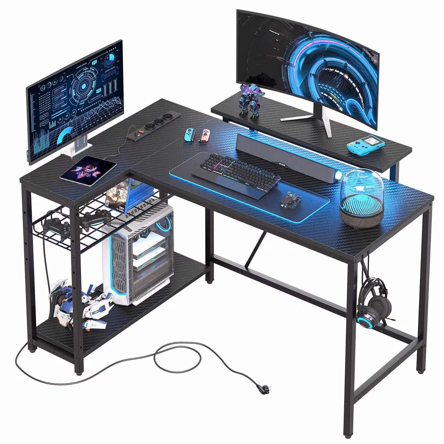 Tavolo da gioco Scrivania da gioco a forma di L, 122x82 cm Scrivania con scaffale, scrivania angolare