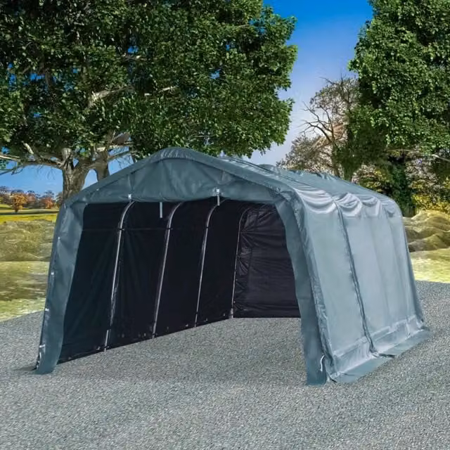 Tendone per bestiame rimovibile vidaxl in PVC verde scuro con struttura in acciaio galvanizzato L: 6,4 m, P: 3,3 m – 1