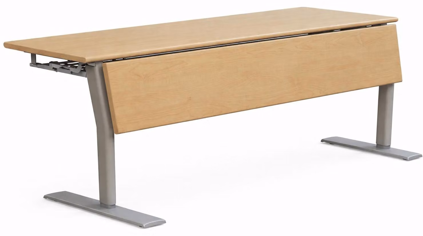 Scrivania con elegante piano in legno e gambe robuste in metallo