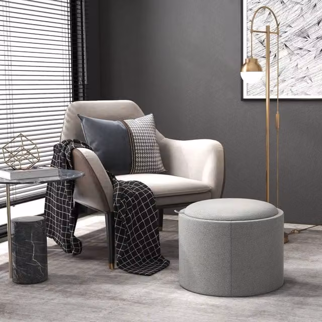 pouf contenitore rotondo 56x56x42 cm grigio - coperchio sollevabile, senza montaggio