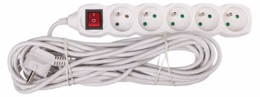 Cavo di prolunga con interruttore - 5 prese, 10 m, bianco 70754