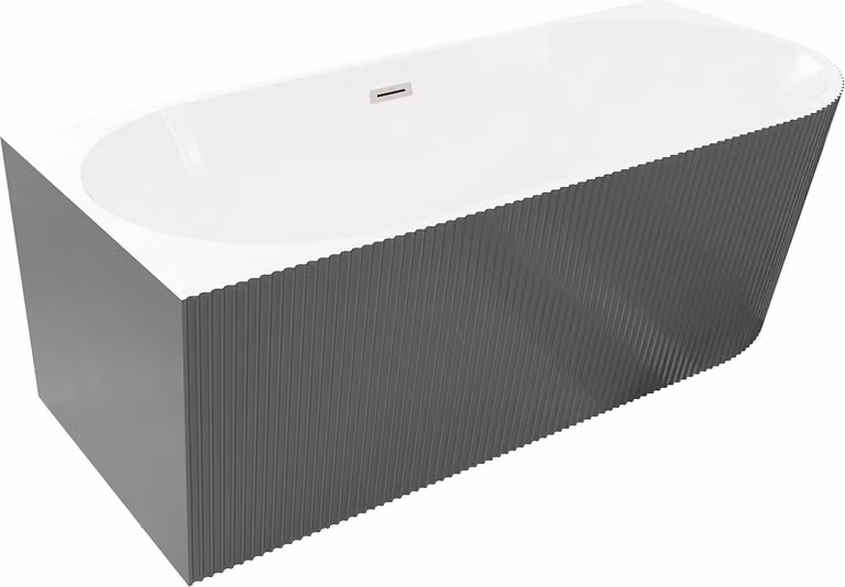 Mexen Silo vasca da bagno freestanding angolare sinistra rigata 170 x 80 cm, bianca/grigia, troppo pieno in nichel spazzolato