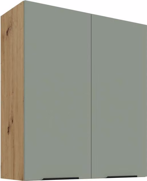 Mobile a parete alto LUNARA - larghezza 80 cm, verde / rovere artigianale