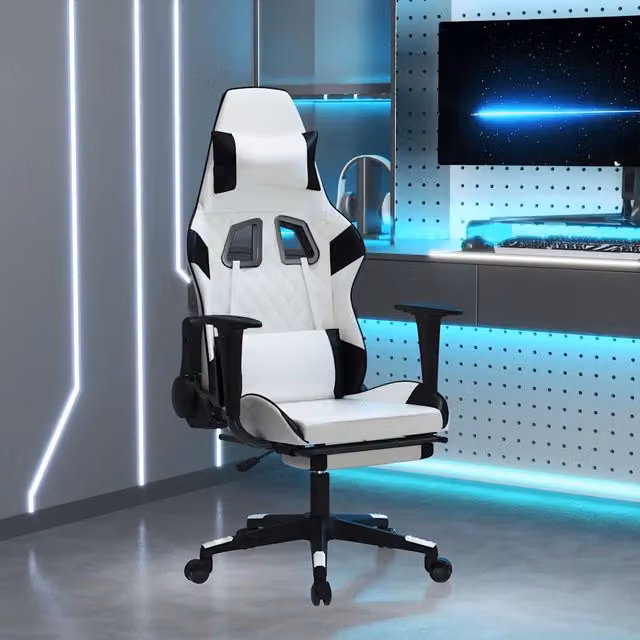 Sedia da Gaming vidaXL in Similpelle Bianco e Nero con Poggiapiedi e Schienale con Poggiatesta