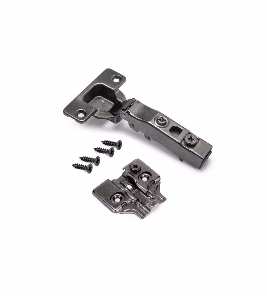 Emuca Kit cerniera collo dritto X91 con chiusura ammortizzata e basetta, basette per vite, Titanio, Acciaio.