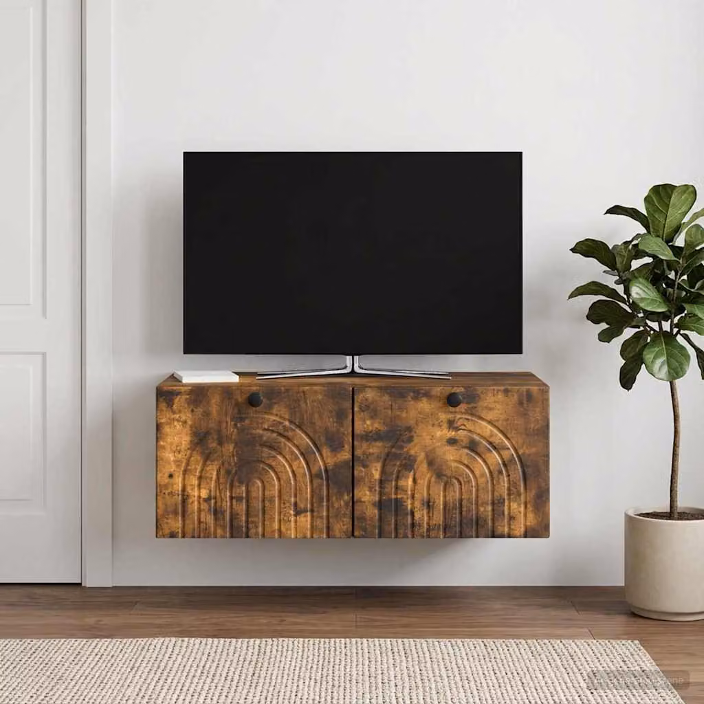 vidaXL Mobile Porta TV da Muro in Rovere Fumo, Design Moderno con Compartimenti Media, L 78,5 x P 41 x H 30 cm