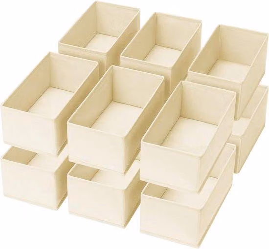 Organizer per armadio - Sistema di organizzazione pieghevole in tessuto per biancheria intima, vestiti e calzini, 12 pezzi, beige