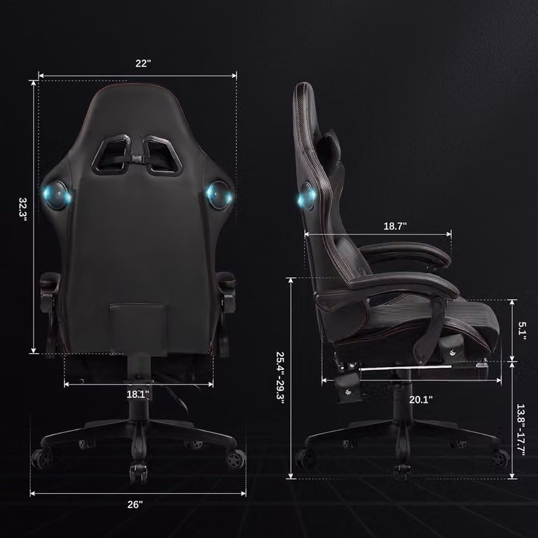 Sedia da gaming – Sedia da corsa ergonomica con altoparlanti integrati e poggiapiedi, disponibile in nero e rosso