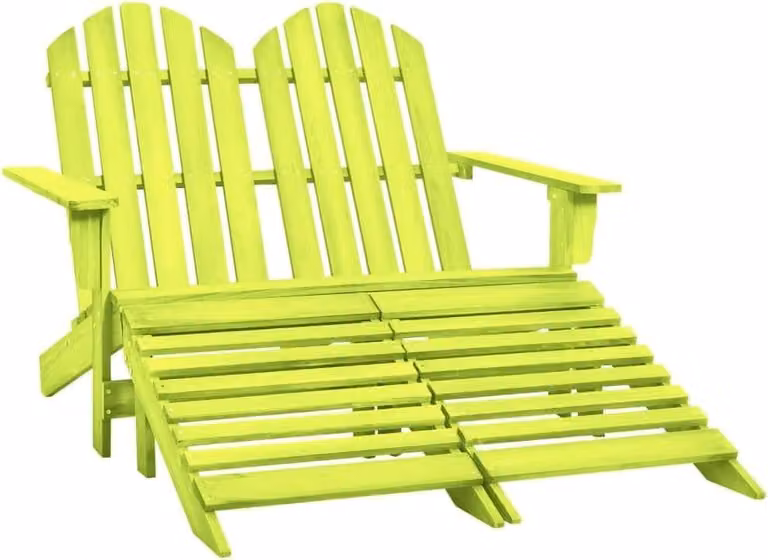 Sedia da giardino Adirondack per 2 persone, realizzata in legno di abete massello, con poggiapiedi integrato. Solida ed ergonomica, con poggiapiedi removibile per un maggiore comfort