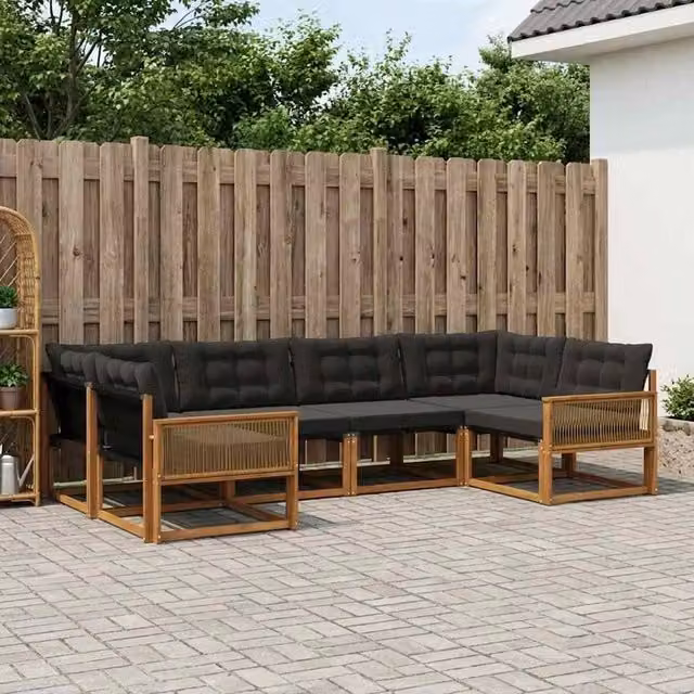 Set di divani da esterno 6 pz Naturale e Nero 3381652