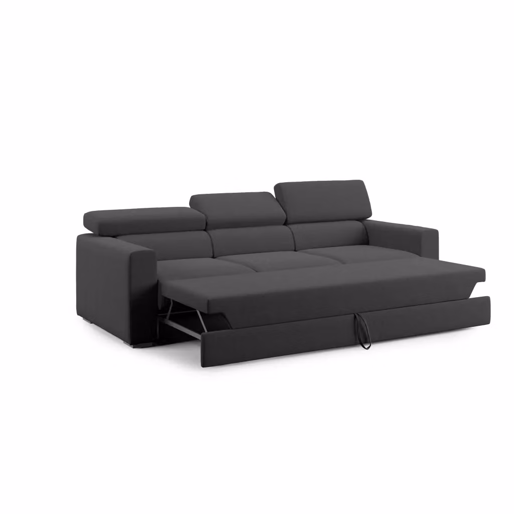 Divano 3 posti Dylan Divani.Store con contenitore a cassettone in tessuto simil cotone impermeabile antracite L: 240 cm – 2