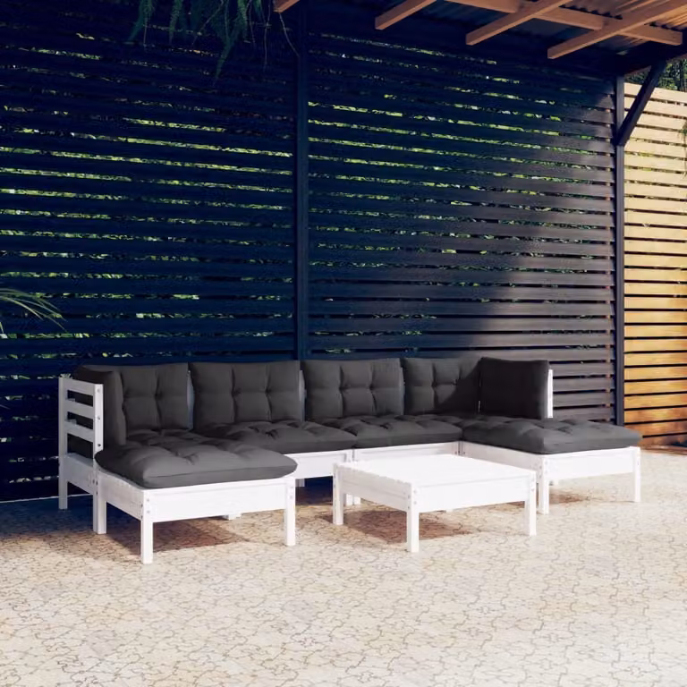 The Living Store Set da giardino 7 pezzi con cuscini in legno di pino bianco