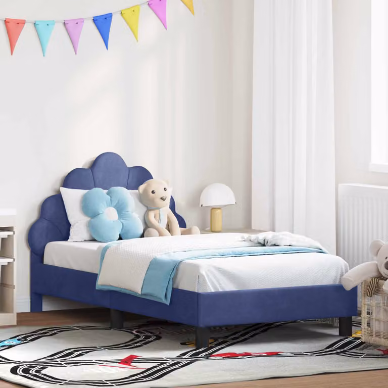 Struttura letto per bambini vidaXL in velluto blu con testata, L 160 x P 80 x H 90 cm