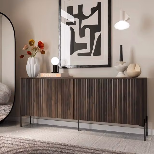 Madia Laion, Credenza 4 Ripiani, 190x40x80h cm Marrone Noce