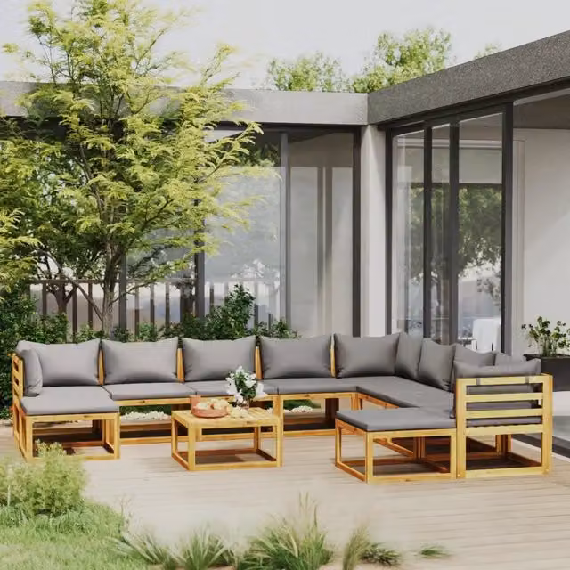 Set di Divani da Giardino vidaXL in Legno di Acacia con Cuscini Grigi 11 Pezzi – 1