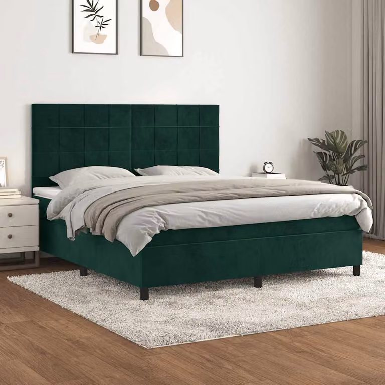vidaXL Letto Ibrido con Giroletto a Molle e Materasso in Velluto Verde Scuro L/P/H: 160 x 200 x 128 cm