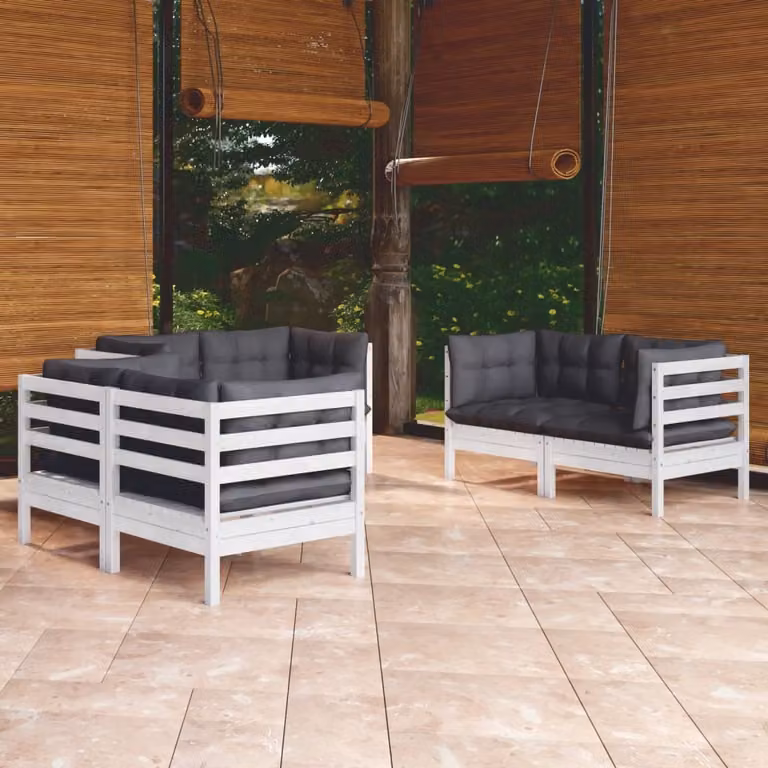 The Living Store Set da giardino da 6 pezzi con cuscini in legno di pino massiccio
