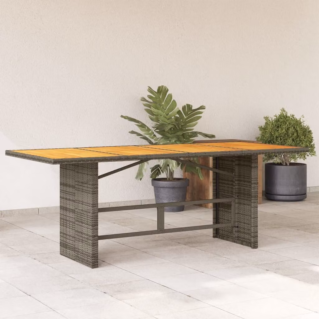 Maison Exclusive - Tavolo da giardino con piano in legno di acacia, colore grigio, dimensioni 190x80x74 cm, struttura in rattan sintetico