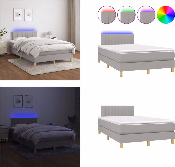 vidaXL Letto a molle con materasso e tessuto LED grigio chiaro 120x200 cm - Letto a molle - Boxspringbetten - Bett - Schlafzimmermöbel