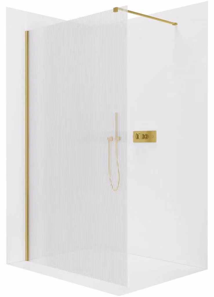 CERANO - Box doccia Walk-in Onyx Cube L/P - 8 mm - montante squadrato - dorato, vetro rigato - 90x200 cm