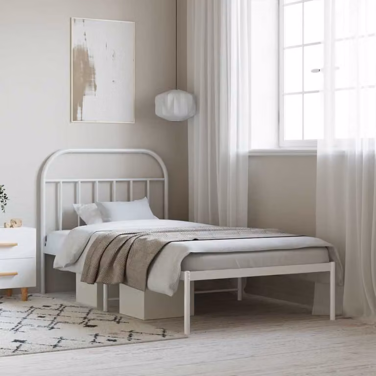 vidaXL Giroletto con Testiera in Metallo Bianco L: 112 cm, P: 207 cm, H: 100 cm