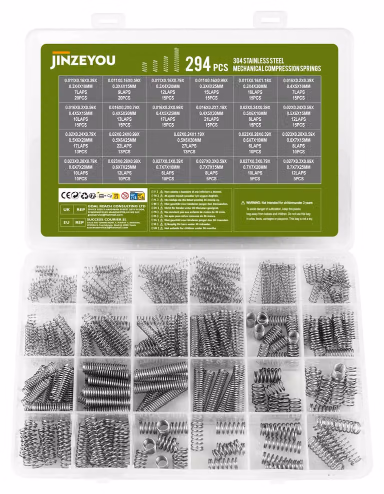 Assortimento di molle a compressione, 294 pezzi, acciaio inossidabile, 23 diverse dimensioni