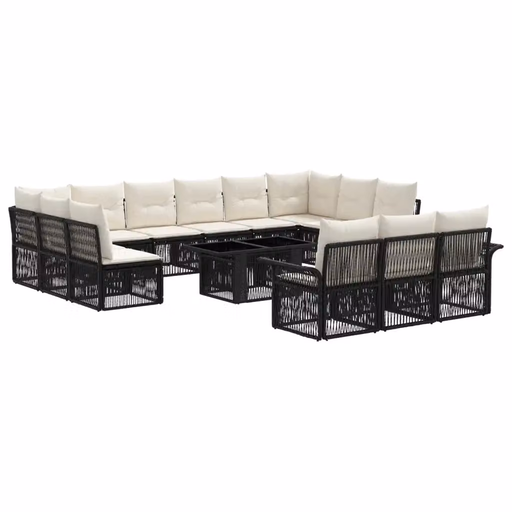 Set Divano da Giardino vidaXL 14 Pezzi a Forma di U in Polyrattan Nero e Bianco con Cuscini e Tavolino da Caffè – 2