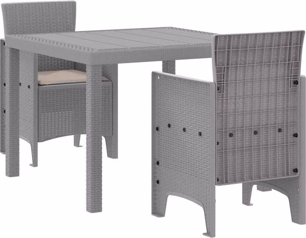 Set da Pranzo per Giardino 3 pcs Grigio chiaro Polipropilene