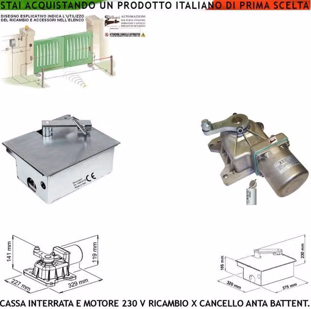 Kit Motore Under 230 V Con Cassa di Fondazione Autoportante Può Sostenere Anta Cancello Fino A 5 Q.li in Acciaio Zincato Montaggio Ambidestro Staffe Fine Corsa Meccanici Compatibile VDS Came Lievore