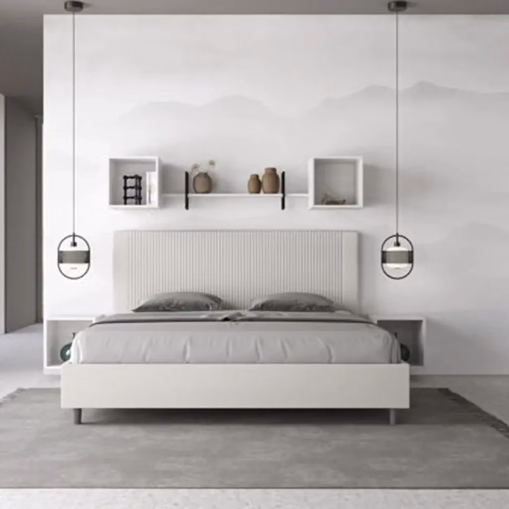 Letto matrimoniale king size con contenitore Ityhome Goya imbottito in similpelle bianco L/P: 180 x 200 cm – 2
