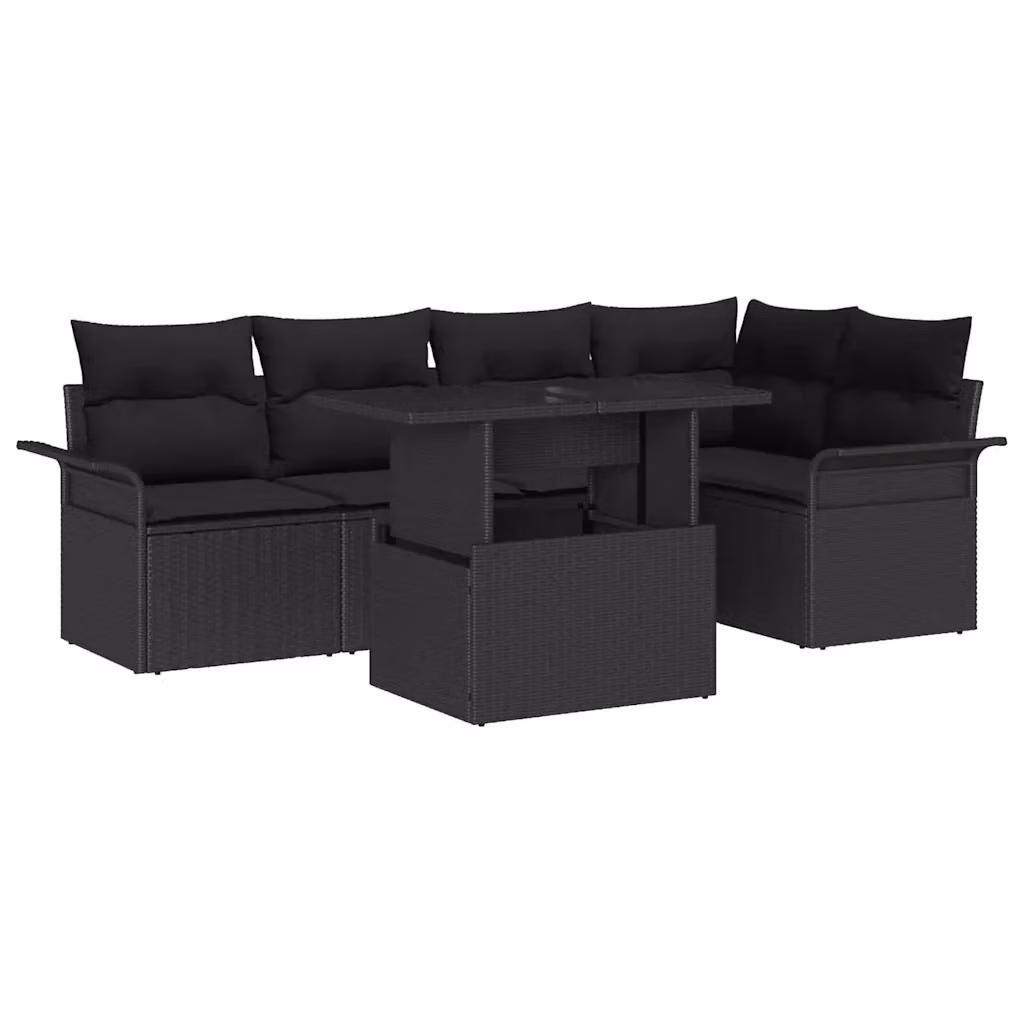Set Divano da Giardino vidaXL 6 Pezzi in Polyrattan Nero con Cuscini e Tavolino Moderno a Forma di L – 2