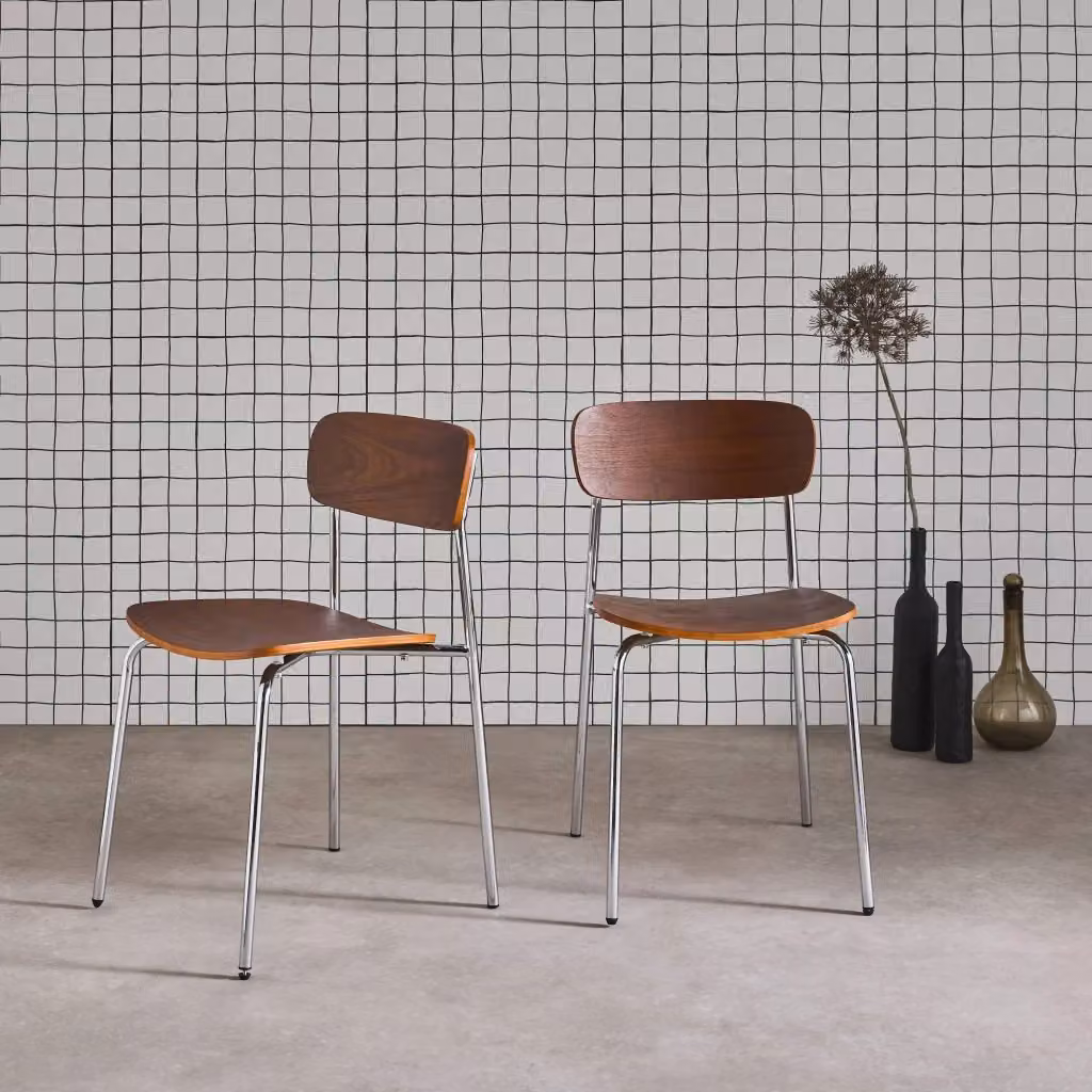 Set di 2 sedie vintage in stile industrial Sweeek in metallo e legno, grigio perlato – 2