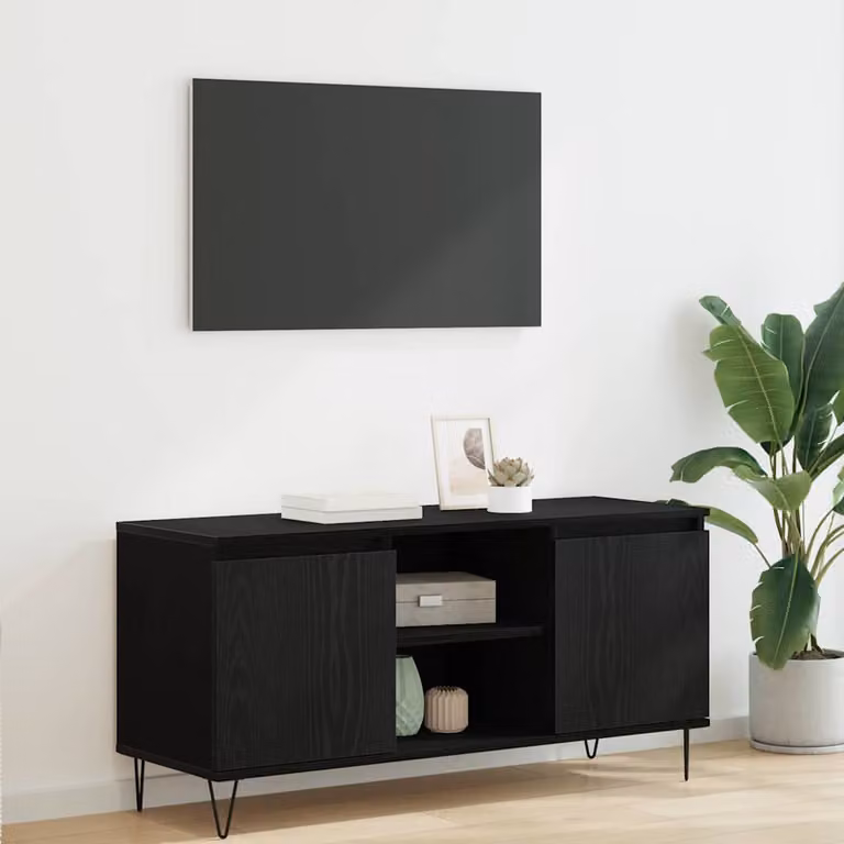 Mobile TV moderno vidaXL in legno ingegnerizzato e metallo, Nero, L 104 x P 35 x H 50 cm