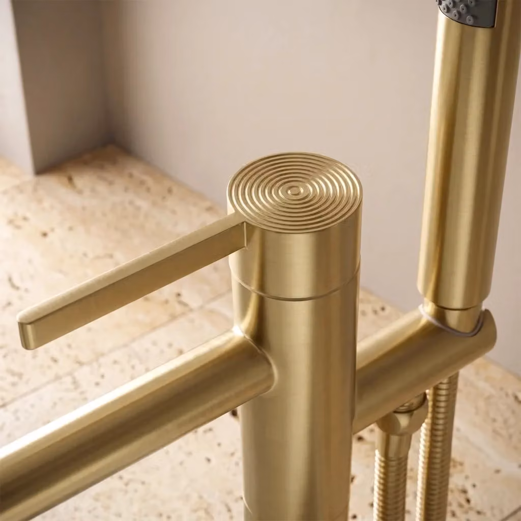 Rubinetto a pavimento per vasca Rea in ottone color brushed brass gold – 2