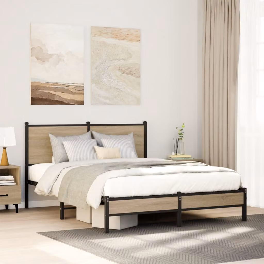vidaXL Giroletto in Metallo Rovere Sonoma Marrone L/P/H: 140 x 190 x 91,5 cm