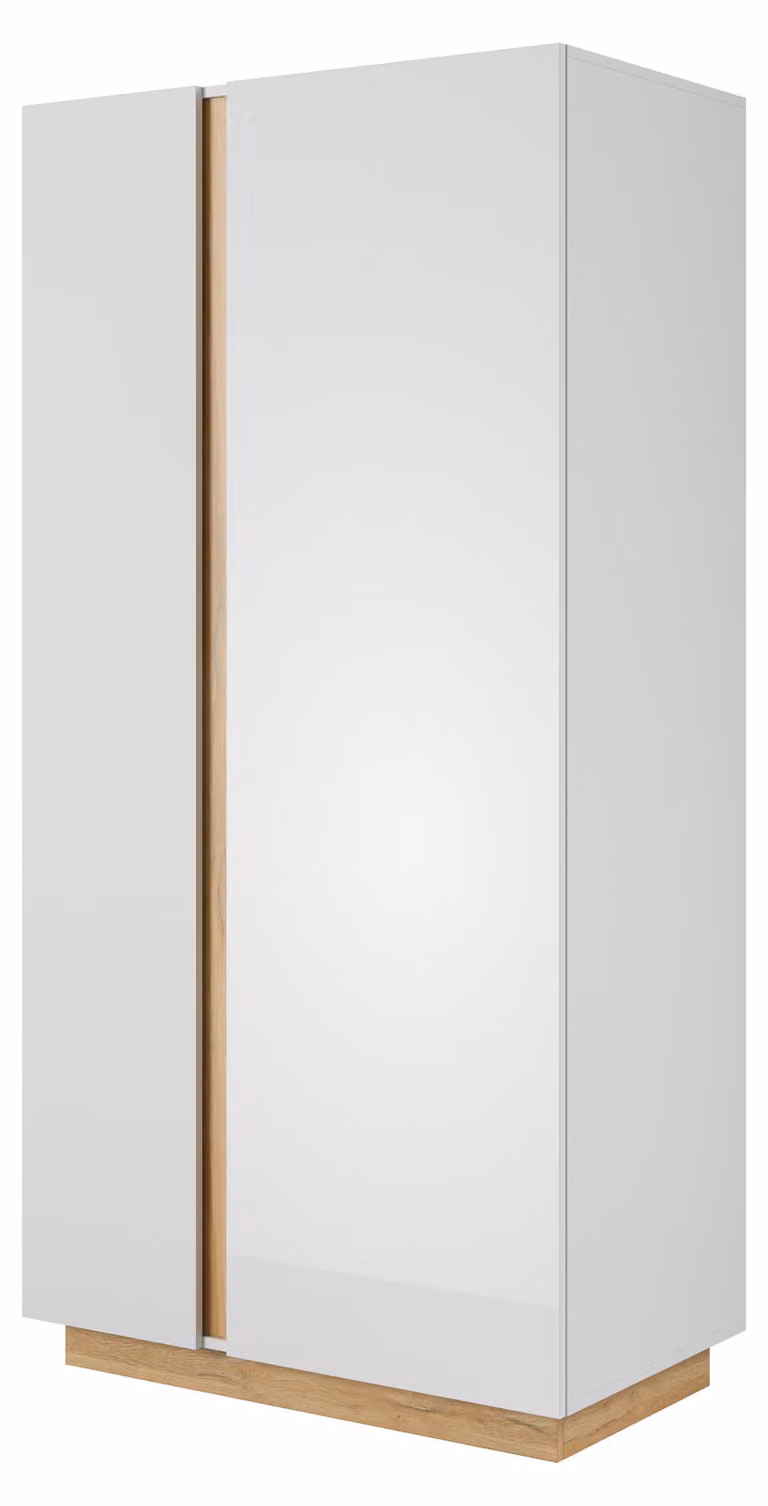 Armadio, bianco + bianco lucido + impiallacciatura di rovere Grandson, dimensioni 96,5 x 193,5 x 54 cm