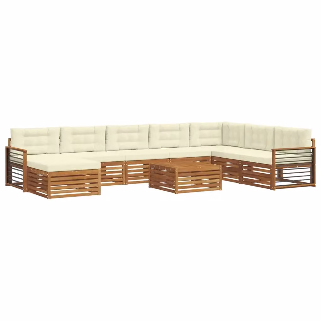 Set di divani da esterno moderno vidaXL in legno di acacia, 9 pezzi, colore marrone e beige – 2