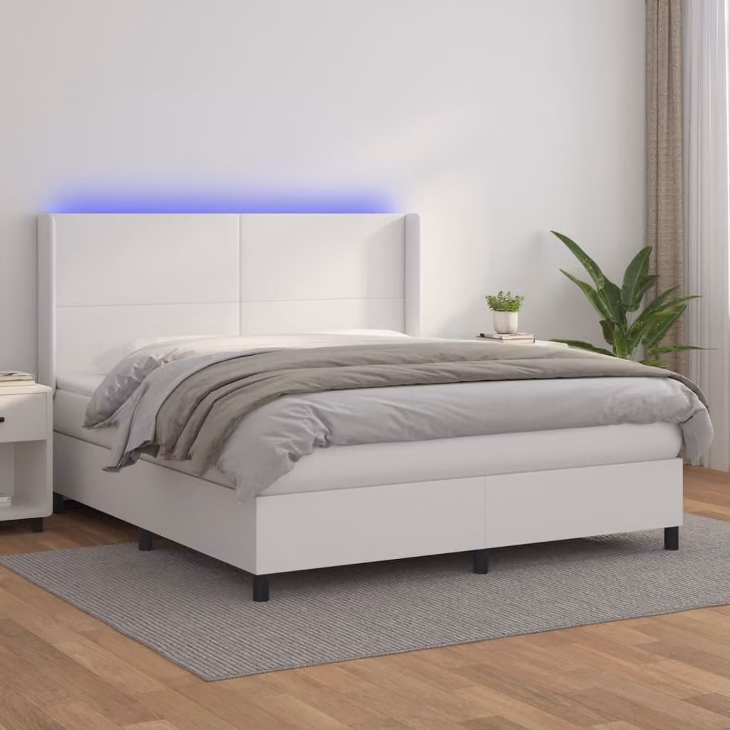 vidaXL Letto a molle con materasso e LED bianco 160x200 cm in Pelle finta - Letto a molle - Boxspringbetten - Bett - Schlafzimmermöbel