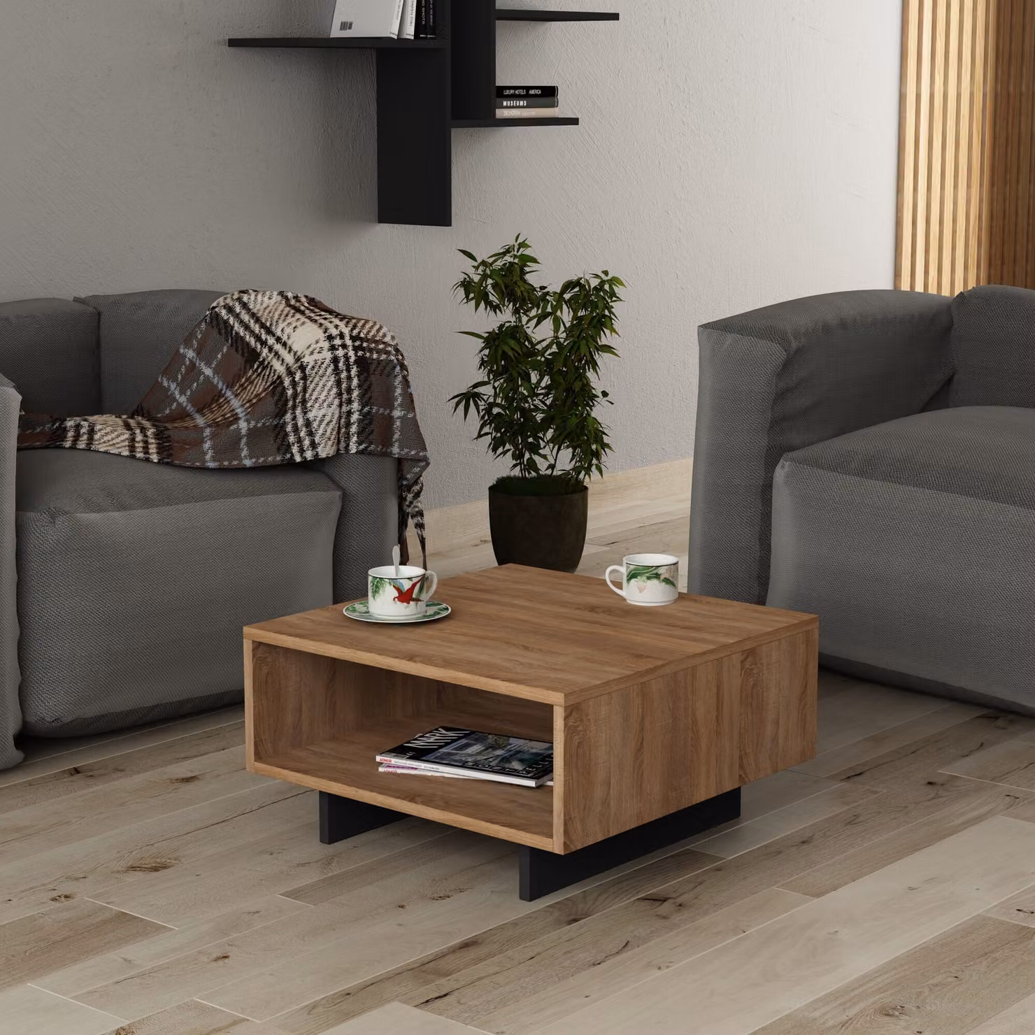 Skye Decor, Hola- Hola DTE, tavolini in legno color rovere, antracite, 32x60x60 cm, 100% pannello di particelle rivestito in melamina