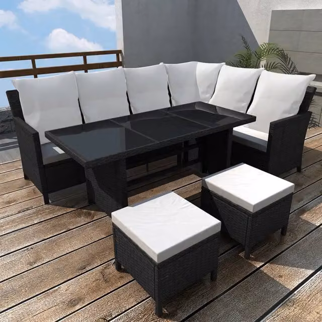 Set Divani da Giardino 4 pz con Cuscini in Polyrattan Nero 43096