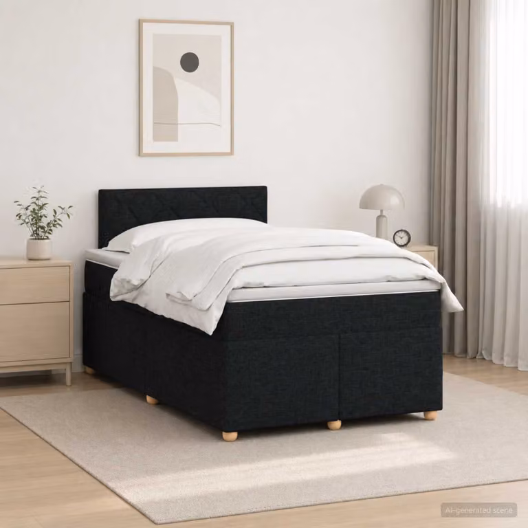Letto box spring con materasso ibrido vidaXL in tessuto nero L/P/H: 200 x 120 x 88 cm