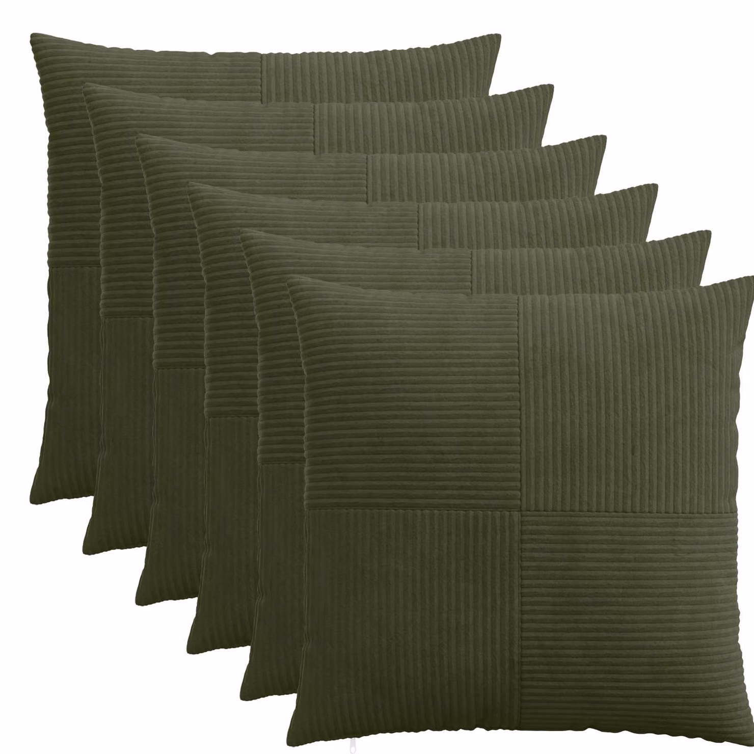 Set di 6 federe vidaXL ALMELO in velluto a coste verdi, L 65 x P 65 cm