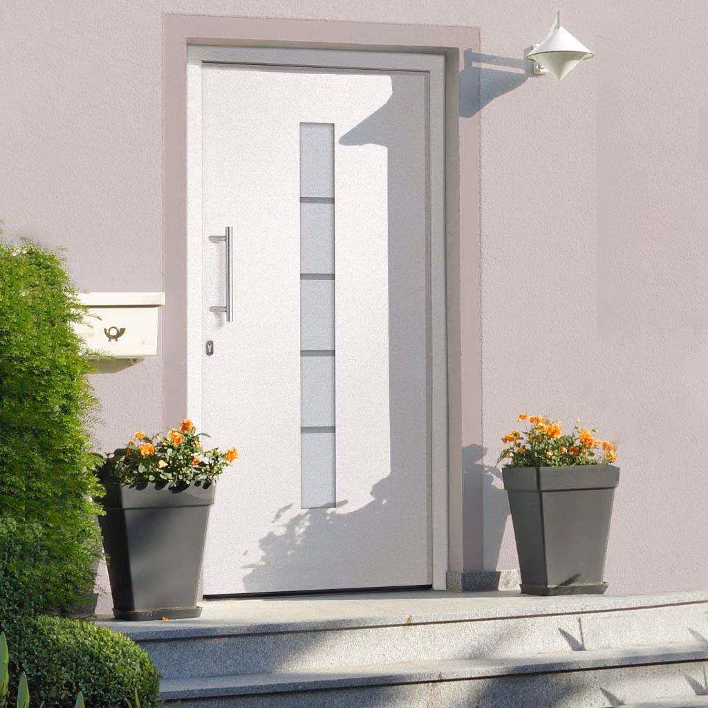 vidaXL Porta d'Ingresso Moderna in Alluminio e PVC Bianco con Inserti in Vetro L: 110 cm, H: 210 cm