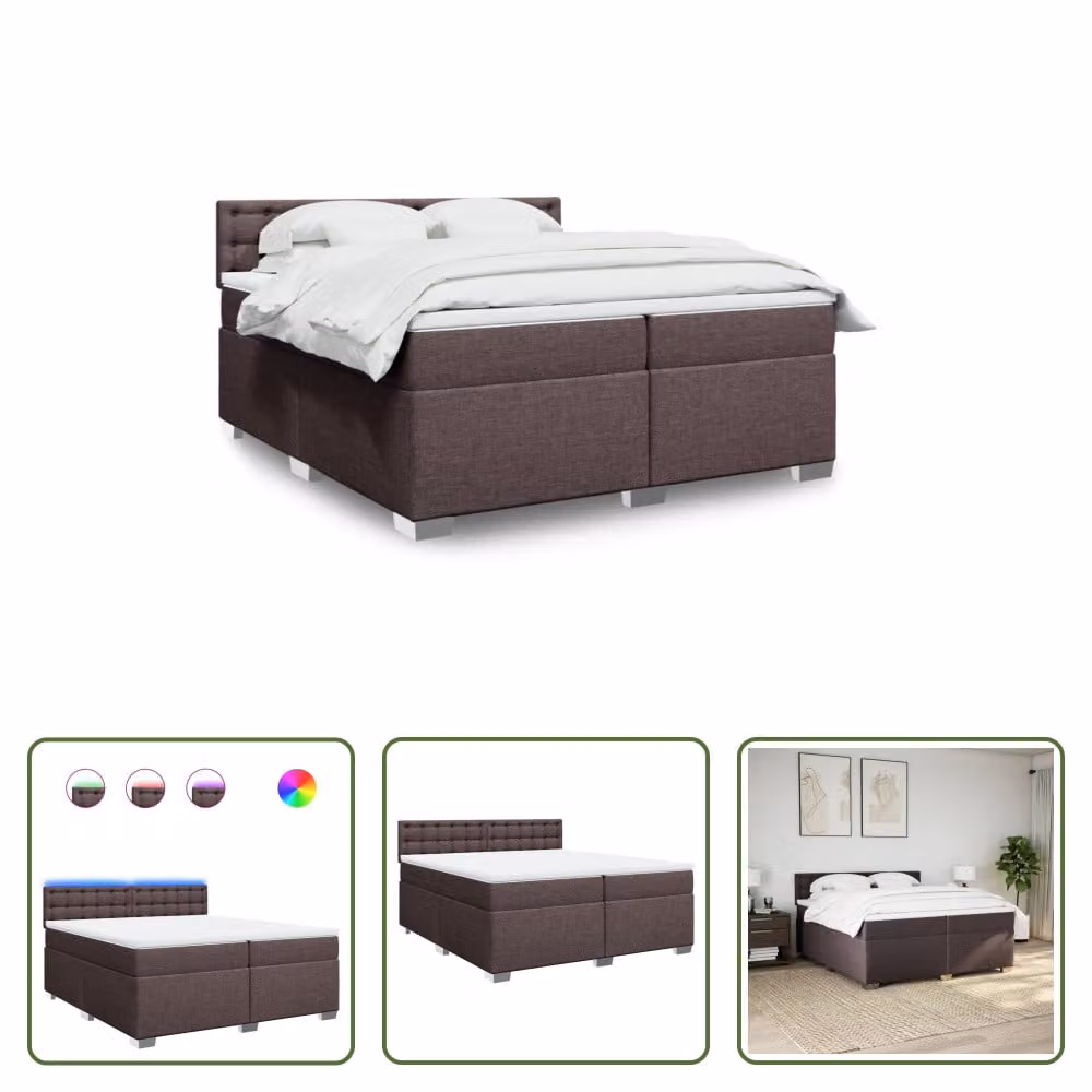 The Living Store Letto a molle con materasso marrone scuro 200x200 cm in tessuto