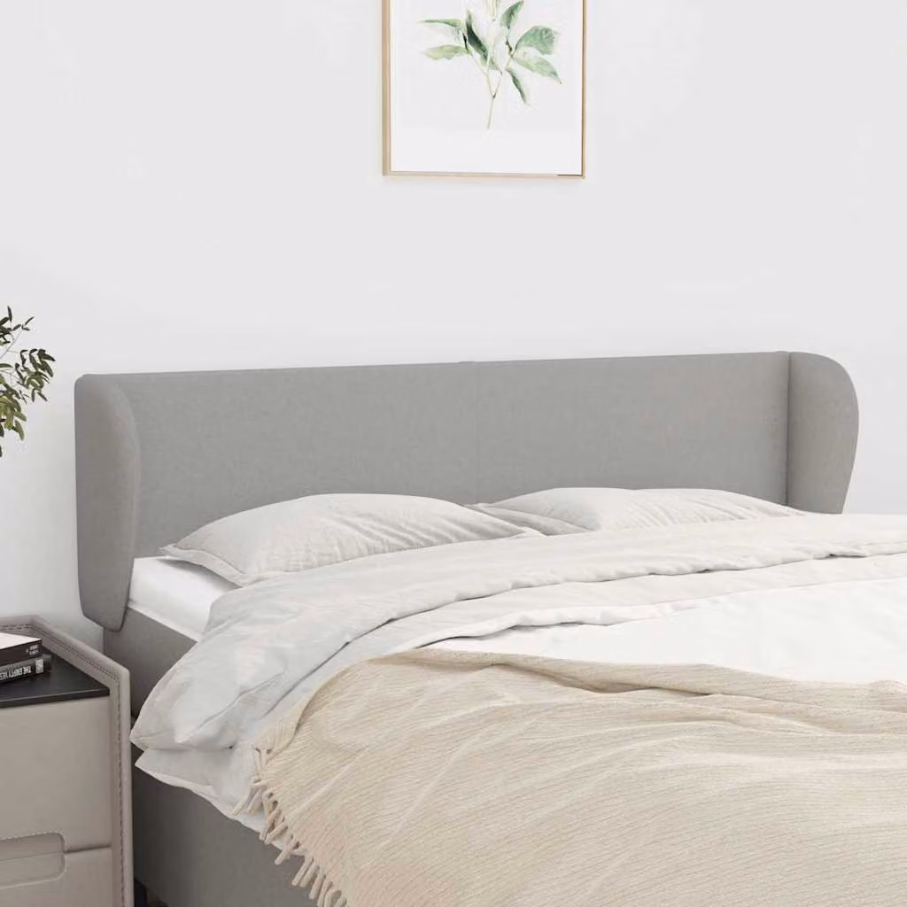 Testiera ad orecchio vidaXL in tessuto grigio chiaro con struttura in legno L: 147 cm, P: 23 cm, H: 78-88 cm