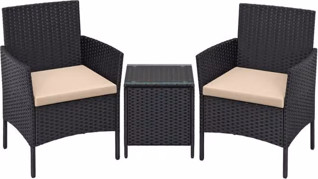 Set di mobili da giardino per esterni composto da tre pezzi con superficie in tessuto PE tavolo e sedie per patio giardino balcone nero e tortora 12_0001653