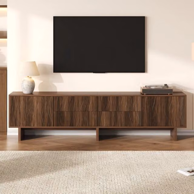 Mobile TV ULEVR 180x40x56 cm con 4 cassetti e 2 ante, design ondulato, noce scuro